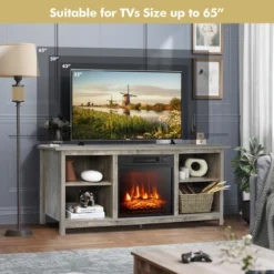 Costway 58'' 2-Tier Fireplace TV Stand W/18'' Electric Fireplace Up To 65'' Grey -Costway GUEST 12529bdf f141 40d3 b612 23a8a68f94f9