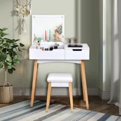 Costway Vanity Makeup Table Cushioned Stool Set W/Flip Top Mirror &1 Drawer Writing Desk 10 Costway Vanity Makeup Table Cushioned Stool Set W/Flip Top Mirror &1 Drawer Writing Desk -Costway GUEST 125944a5 cf89 48e1 964d 99eadba6c710