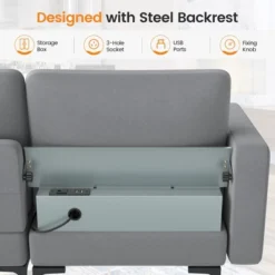 Costway Modular 3-Seat Sofa Couch With Socket USB Ports & Side Storage Pocket Ash Grey -Costway GUEST 129cc83b a4a5 4526 84c1 030b564b44dc