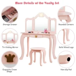Costway Kids Makeup Dressing Table Chair Set Princess Vanity & Tri-folding Mirror -Costway GUEST 130bdd20 4433 4e9d 837b 7c08bdbe60c4