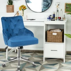Costway Blue Velvet Office Chair Tufted Upholstered Swivel Computer Desk Chair Nailed Trim -Costway GUEST 131ff259 669a 4f70 94fc 50e04409518c