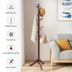 Costway Wooden Coat Rack Stand Entryway Hall Tree 2 Adjustable Height W/ 8 Hooks GrayBrown -Costway GUEST 1325f5c1 0a2a 4b49 bec5 742feaa3a17a
