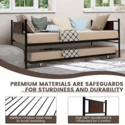 Costway Twin 2-In-1 Daybed Frame With Trundle Bed Set Steel Platform Sofa Bed Black -Costway GUEST 13325170 02a3 4fd8 ad45 9d81deb660c0