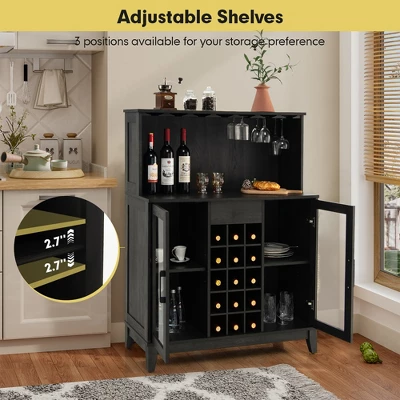 Costway 2-Door Buffet Bar Cabinet Kitchen Storage Sideboard Wine Rack Glass Holder GreyBlack 4 Costway 2-Door Buffet Bar Cabinet Kitchen Storage Sideboard Wine Rack Glass Holder GreyBlack - Image 4