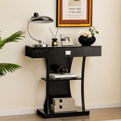 Costway T-Shaped Console Table Behind Couch Table With Drawer Shelves & Dual Anti-Tipping Kits Modern Foyer Table Entryway Accent Table 9 Costway T-Shaped Console Table Behind Couch Table With Drawer Shelves & Dual Anti-Tipping Kits Modern Foyer Table Entryway Accent Table - Image 9