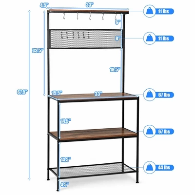 Costway 4-Tier Kitchen Bakers Rack Microwave Oven Stand Industrial W/Hooks & Mesh Panel 2 Costway 4-Tier Kitchen Bakers Rack Microwave Oven Stand Industrial W/Hooks & Mesh Panel - Image 2