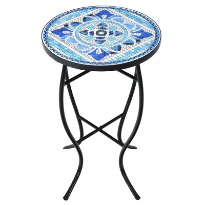 Costway Mosaic Side Table Accent Table Round Balcony Bistro End Table OrangeBlueNavy 11 Costway Mosaic Side Table Accent Table Round Balcony Bistro End Table OrangeBlueNavy - Image 11