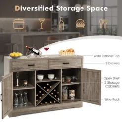 Costway Kitchen Storage Buffet Cabinet Farmhouse Wooden Sideboard W/2 Drawer & Wine Rack -Costway GUEST 152849ba fb57 49b6 bdef 73032ea4825f
