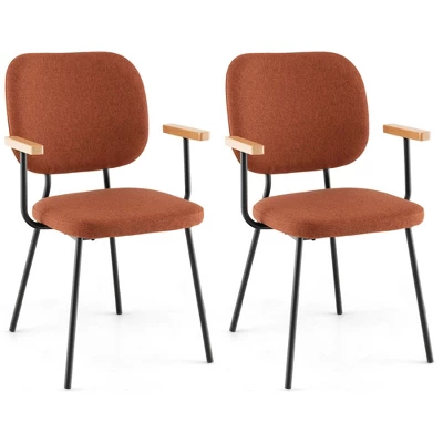 Costway Set Of 2 Modern Linen Fabric Dining Chairs Padded Kitchen Accent Armchair Grey/Orange 10 Costway Set Of 2 Modern Linen Fabric Dining Chairs Padded Kitchen Accent Armchair Grey/Orange - Image 10