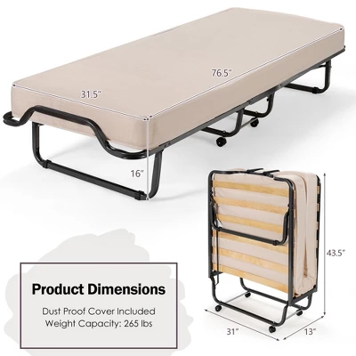 Costway Folding Bed W/Memory Foam Mattress Dust-Proof Bag Rollaway Metal Bed Sleeper Made In Italy 3 Costway Folding Bed W/Memory Foam Mattress Dust-Proof Bag Rollaway Metal Bed Sleeper Made In Italy - Image 3