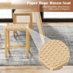 Costway Dining Stool Set Of 2/4 18'' Backless With Rubber Wood Frame Woven Paper Seat Kitchen -Costway GUEST 1564aa46 023c 4a50 a406 50096c4d4af6