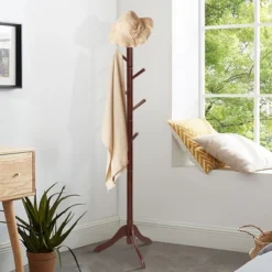 Costway Wooden Coat Rack Stand Entryway Hall Tree 2 Adjustable Height W/ 8 Hooks GrayBrown -Costway GUEST 15859664 9c84 4a41 8c14 e071cc241db6