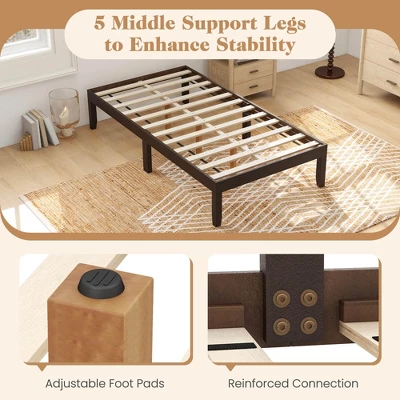 Costway Twin/Full/Queen Size Wooden Platform Bed Frame 14" With Rubber Wood Legs Under-bed Storage Brown 7 Costway Twin/Full/Queen Size Wooden Platform Bed Frame 14" With Rubber Wood Legs Under-bed Storage Brown - Image 7