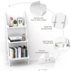 Costway 3 Tier Leaning Wall Ladder Book Shelf Bookcase Storage Rack Display Flower Shelf Plant Shelf Furniture -Costway GUEST 1611f626 8c46 45b7 a29d 0f5514df4411
