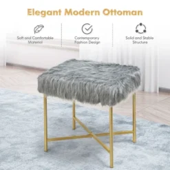 Costway Faux Fake Fur Stool Ottoman Footrest Stool Decorative With Metal Legs GreyPinkWhite -Costway GUEST 16297e52 8e05 488d adc9 963ddca0a8c9