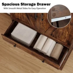 Costway 72" Tall Kitchen Pantry Modern Farmhouse Cupboard Cabinet With 4 Barn Doors Brown/White/Black -Costway GUEST 163c0d03 40b2 4b0a b23f 067871e50608