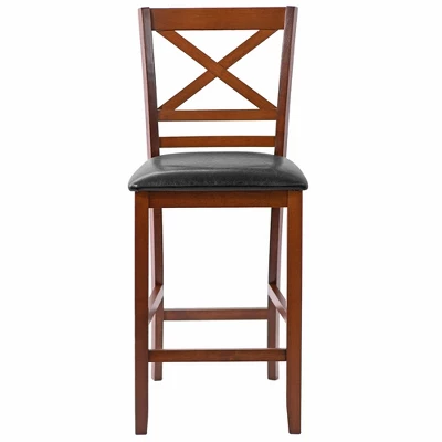 Costway Set Of 4 Bar Stools 25'' Counter Height Chairs W/ PU Leather Seat Walnut 9 Costway Set Of 4 Bar Stools 25'' Counter Height Chairs W/ PU Leather Seat Walnut - Image 9