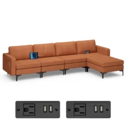 Costway Modular L-shaped Sectional Sofa W/ Reversible Chaise & 4 USB Ports OrangeDark Grey 20 Costway Modular L-shaped Sectional Sofa W/ Reversible Chaise & 4 USB Ports OrangeDark Grey -Costway GUEST 17014f5a 22f9 4946 b489 4ba0c290b8b2