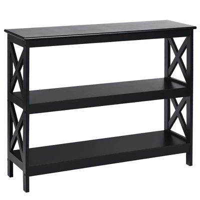 Costway 3-Tier Console Table X-Design Bookshelf Sofa Side Accent Table W/Shelf EspressoBlack 10 Costway 3-Tier Console Table X-Design Bookshelf Sofa Side Accent Table W/Shelf EspressoBlack - Image 10