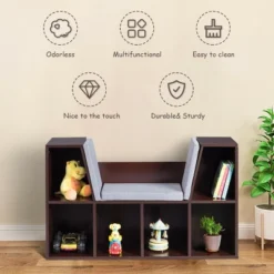 Costway 6 Cubby Kid Storage Cabinet Cushioned Bookcase Multi-Purpose Reading Shelf Brown 13 Costway 6 Cubby Kid Storage Cabinet Cushioned Bookcase Multi-Purpose Reading Shelf Brown -Costway GUEST 17457b05 c08a 4967 b24a 8d3fbdb637a7
