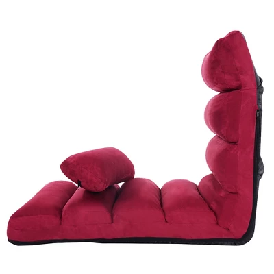 Costway Folding Lazy Sofa Chair Stylish Sofa Couch Bed Lounge Chair W/Pillow Burgundy 3 Costway Folding Lazy Sofa Chair Stylish Sofa Couch Bed Lounge Chair W/Pillow Burgundy - Image 3