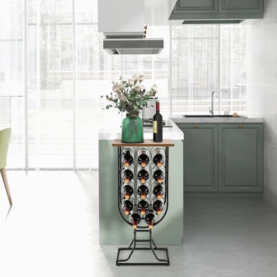 Costway 14 Bottles Wine Rack Console Table Freestanding Wine Storage With Woodtop & Wheels 2 Costway 14 Bottles Wine Rack Console Table Freestanding Wine Storage With Woodtop & Wheels - Image 2