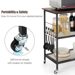Costway 3-Tier Kitchen Serving Cart Utility Standing Microwave Rack W/ Hooks -Costway GUEST 18180d72 dc1f 408f bf0d d701a6962460
