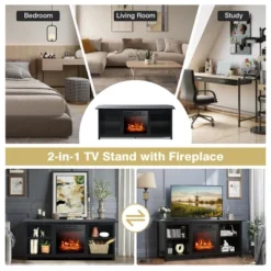 Costway 58'' 2-Tier Fireplace TV Stand W/18'' Electric Fireplace Up To 65'' -Costway GUEST 182fd6ee 011f 4b36 9024 45692b72abc4