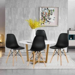 Costway Set Of 4 Modern Dining Side Chair Armless Home Office W/ Wood Legs White/Black/Blue -Costway GUEST 183ff224 25f2 4c67 aed1 006d3ea7b633