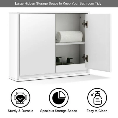 Costway Wall Mounted Bathroom Medicine Cabinet Storage Cabinet Double Mirror Door Organizer Shelf White 6 Costway Wall Mounted Bathroom Medicine Cabinet Storage Cabinet Double Mirror Door Organizer Shelf White - Image 6