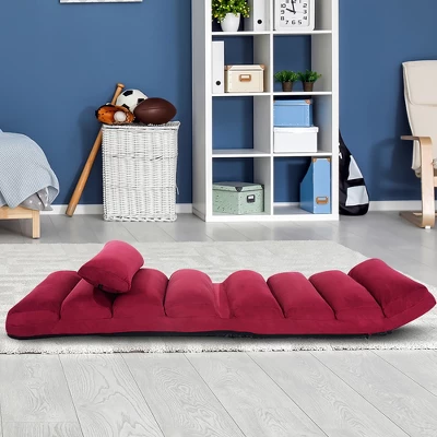 Costway Folding Lazy Sofa Chair Stylish Sofa Couch Bed Lounge Chair W/Pillow Burgundy 9 Costway Folding Lazy Sofa Chair Stylish Sofa Couch Bed Lounge Chair W/Pillow Burgundy - Image 9