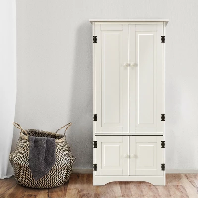 Costway Accent Storage Cabinet Adjustable Shelves Antique 2 Door Floor Cabinet White 7 Costway Accent Storage Cabinet Adjustable Shelves Antique 2 Door Floor Cabinet White - Image 7