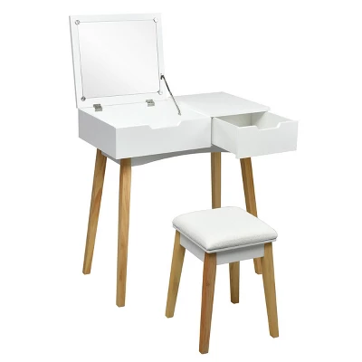 Costway Vanity Makeup Table Cushioned Stool Set W/Flip Top Mirror &1 Drawer Writing Desk 8 Costway Vanity Makeup Table Cushioned Stool Set W/Flip Top Mirror &1 Drawer Writing Desk - Image 8