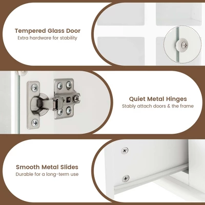 Costway Bookcase Cabinet Storage Bookshelf Organizer Tempered Glass Doors Shelf Drawer White/Black 8 Costway Bookcase Cabinet Storage Bookshelf Organizer Tempered Glass Doors Shelf Drawer White/Black - Image 8