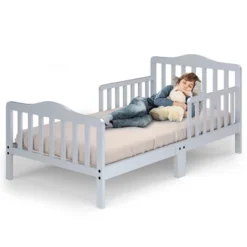Costway Kids Toddler Wood Bed Bedroom Furniture W/ Guardrails Black/Brown/Grey/White -Costway GUEST 199bd50a 21c3 418d 87c4 4100bacc82d2