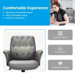 Costway Modern Home Office Leisure Chair PU Leather Adjustable Swivel W/ Armrest -Costway GUEST 19a9aa51 7121 45cd aeb0 64e5005651af