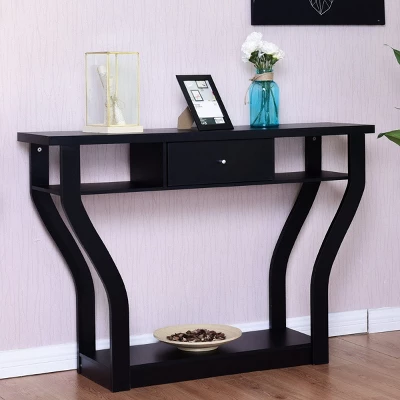 Costway Black Accent Console Table Modern Sofa Entryway Hallway Hall Furniture W/Drawer 2 Costway Black Accent Console Table Modern Sofa Entryway Hallway Hall Furniture W/Drawer - Image 2