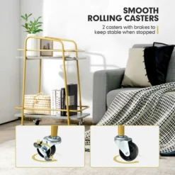 Costway Gold Serving Cart Utility Trolley On Wheel Rolling Kitchen Rack W/Handle -Costway GUEST 19f085f3 d697 4318 b2ca 5d78e7dc8b52