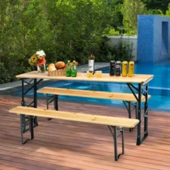 Costway 66.5" Outdoor Folding Wood Picnic Table Height Adjustable Metal Frame -Costway GUEST 19f419e7 5472 4ad9 a15c 70be28e894b4