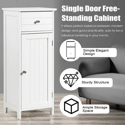 Costway Wooden Bathroom Floor Storage Cabinet Organizer With Drawer And Adjustable Shelf 4 Costway Wooden Bathroom Floor Storage Cabinet Organizer With Drawer And Adjustable Shelf - Image 4