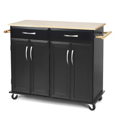 Costway Rolling Kitchen Trolley Island Cart Wood Top Storage Cabinet Utility W/ Drawers 9 Costway Rolling Kitchen Trolley Island Cart Wood Top Storage Cabinet Utility W/ Drawers - Image 9