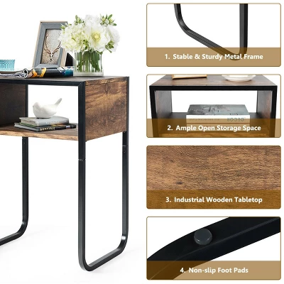 Costway Side Table Industrial Coffee Table W/Metal Frame Rustic End Table Nightstand 9 Costway Side Table Industrial Coffee Table W/Metal Frame Rustic End Table Nightstand - Image 9