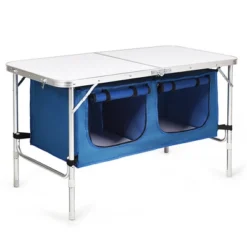 Costway Adjustable Camping Table Aluminum W/ Storage Organizer Grey/Dark Blue -Costway GUEST 1a8121e6 218f 4291 b26d bb28dc5abdc8
