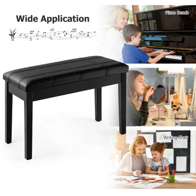 Costway Solid Wood PU Leather Piano Bench Padded Double Duet Keyboard Seat Storage Black 4 Costway Solid Wood PU Leather Piano Bench Padded Double Duet Keyboard Seat Storage Black - Image 4