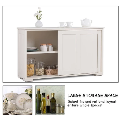 Costway Kitchen Storage Cabinet Sideboard Buffet Cupboard Wood Sliding Door Pantry White 8 Costway Kitchen Storage Cabinet Sideboard Buffet Cupboard Wood Sliding Door Pantry White - Image 8