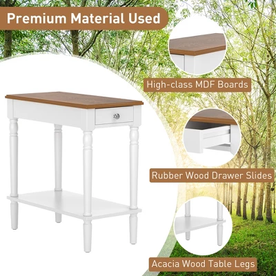 Costway 2 PCS 2-tier End Side Narrow Table Nightstand W/ Drawer For Living Room Bedroom 5 Costway 2 PCS 2-tier End Side Narrow Table Nightstand W/ Drawer For Living Room Bedroom - Image 5