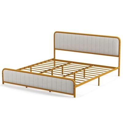 Costway Full Gold Metal Bed Frame Upholstered Platform Bed With Velvet Headboard 11 Costway Full Gold Metal Bed Frame Upholstered Platform Bed With Velvet Headboard - Image 11