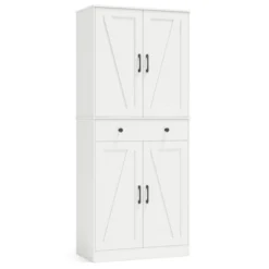 Costway 72" Tall Kitchen Pantry Modern Farmhouse Cupboard Cabinet With 4 Barn Doors Brown/White/Black -Costway GUEST 1b0801f5 71e4 40e5 b09f d816261ac0de