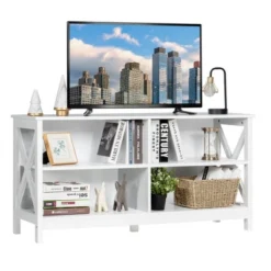 Costway TV Stand Entertainment Media Center For TV's Up To 55'' W/ Storage Shelves Brown/Gray/White -Costway GUEST 1b65a524 3104 4743 8eb8 42a8ff43942a