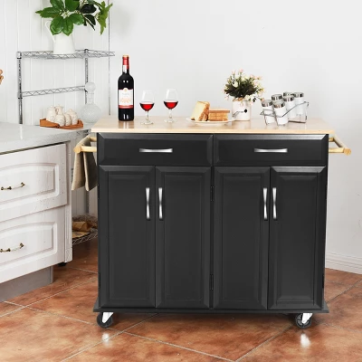 Costway Rolling Kitchen Trolley Island Cart Wood Top Storage Cabinet Utility W/ Drawers 2 Costway Rolling Kitchen Trolley Island Cart Wood Top Storage Cabinet Utility W/ Drawers - Image 2